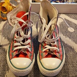 Vibrant High-Top Sneakers with Red and Green Accents